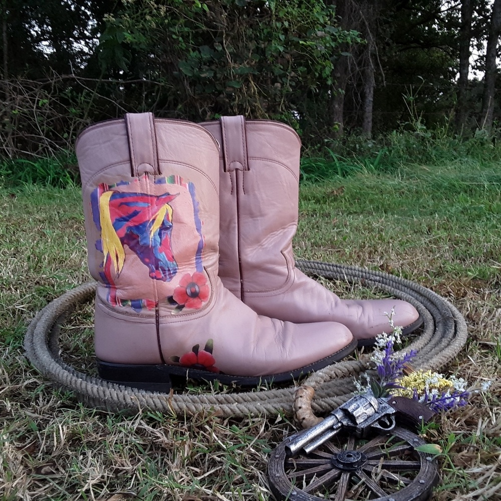 💞SOLD💞 Pink Vintage Justin Roper boots - Picture 2 of 7